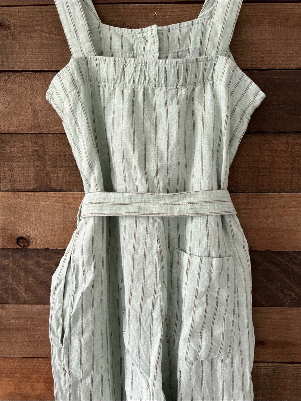 Everlane Women's Linen Picnic Jumpsuit in Seafoam Stripe Size 2